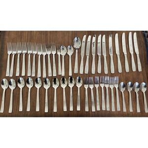 Godinger Castello Hammered Stainless Flatware Knives Forks Spoons - Lot Of 45